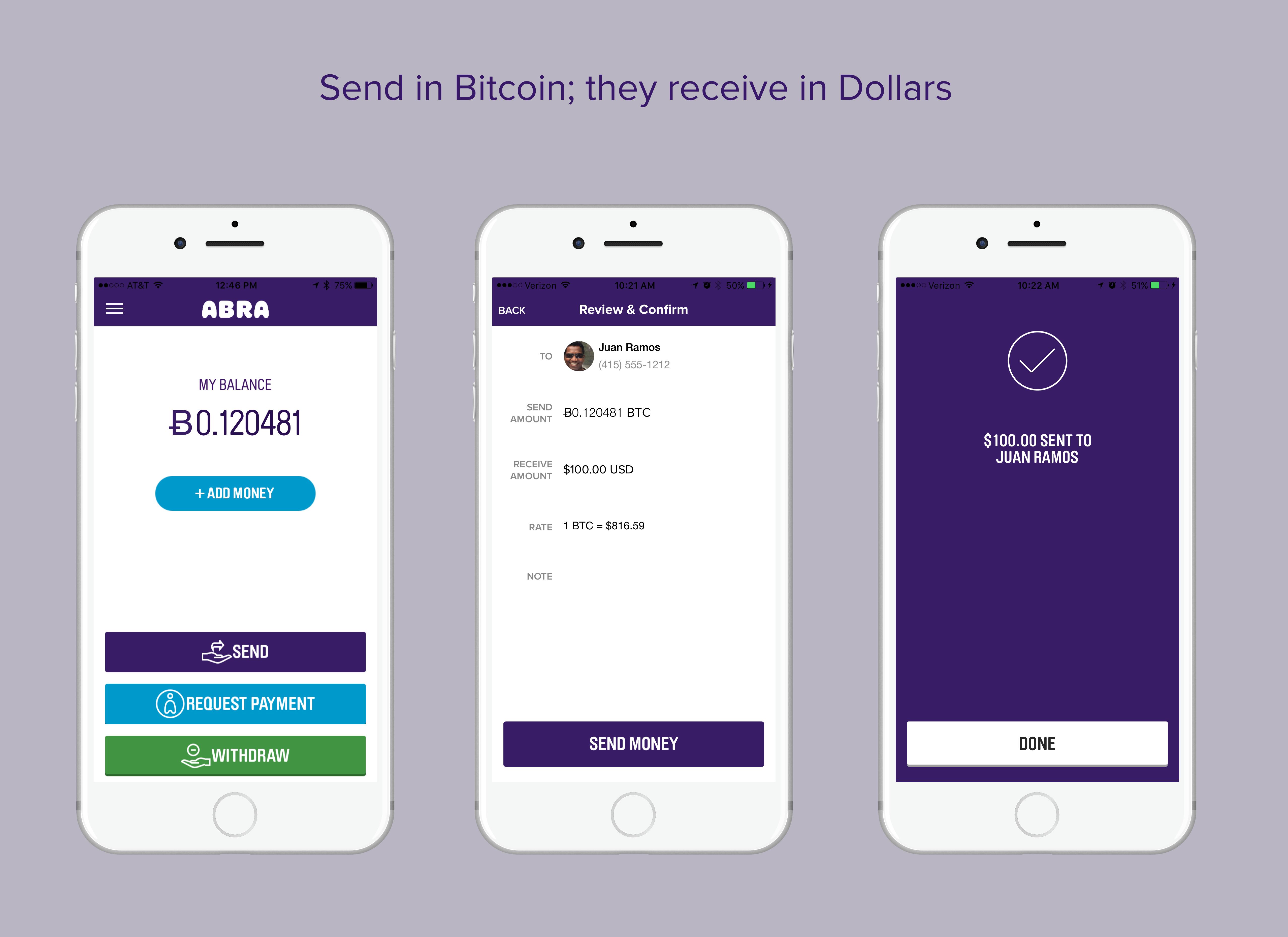 Send in Bitcoin, receive in Dollars