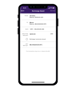 This screen show how to buy bitcoin from a bank account in the Abra app