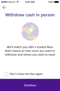 Withdraw cash in person through Abra using Bitcoin